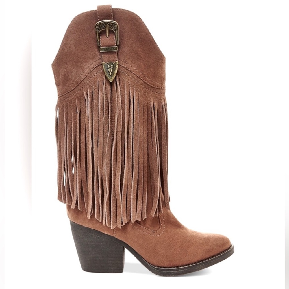 Madden Girl Brown Fringe Heeled Boots